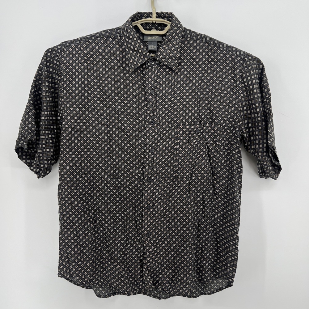 Bruno Shirt 100% Silk Mens L Short Sleeve Button Up Comfort # Vintage